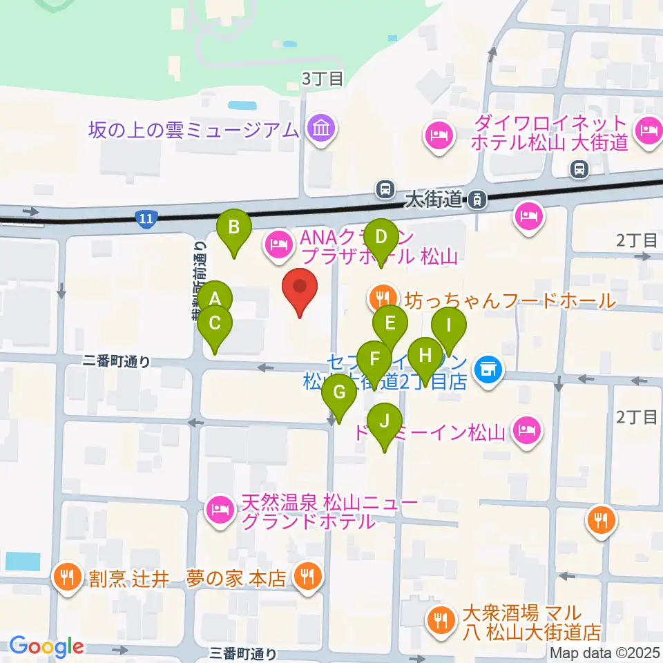 カワイ松山ショップ周辺のカフェ一覧地図