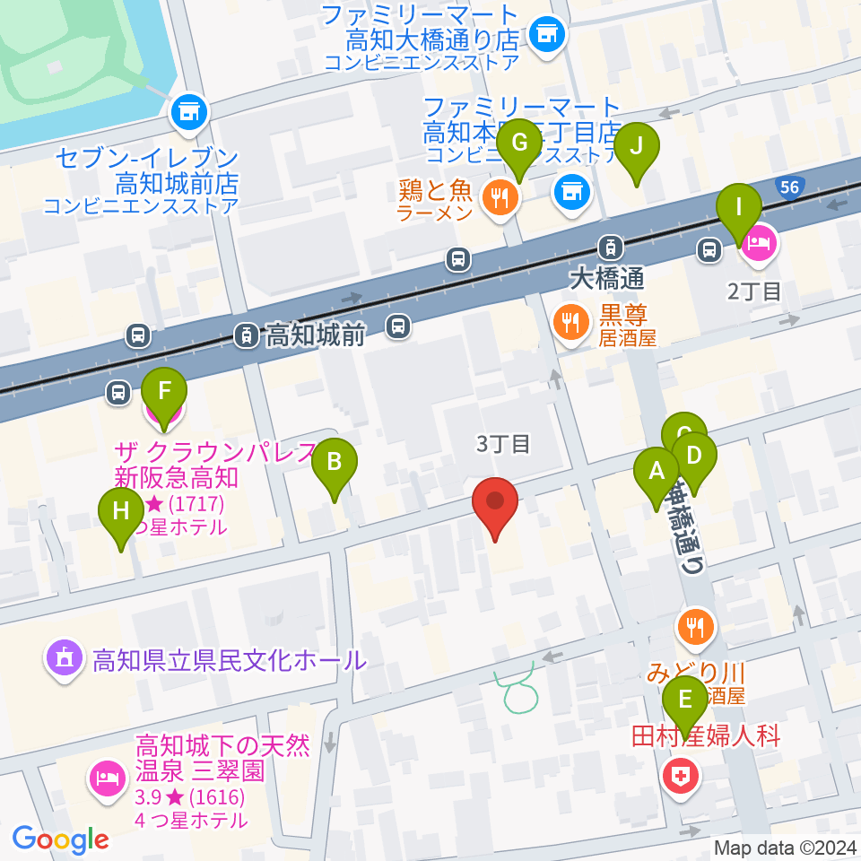 カワイ高知ショップ周辺のカフェ一覧地図