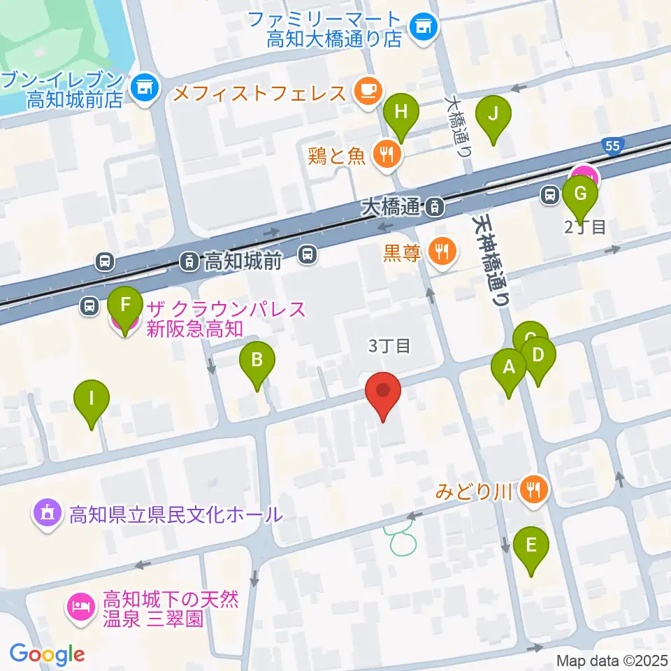 カワイ高知ショップ周辺のカフェ一覧地図