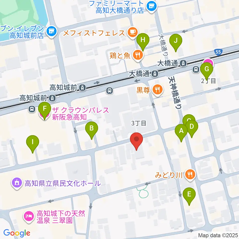 カワイ高知ショップ周辺のカフェ一覧地図