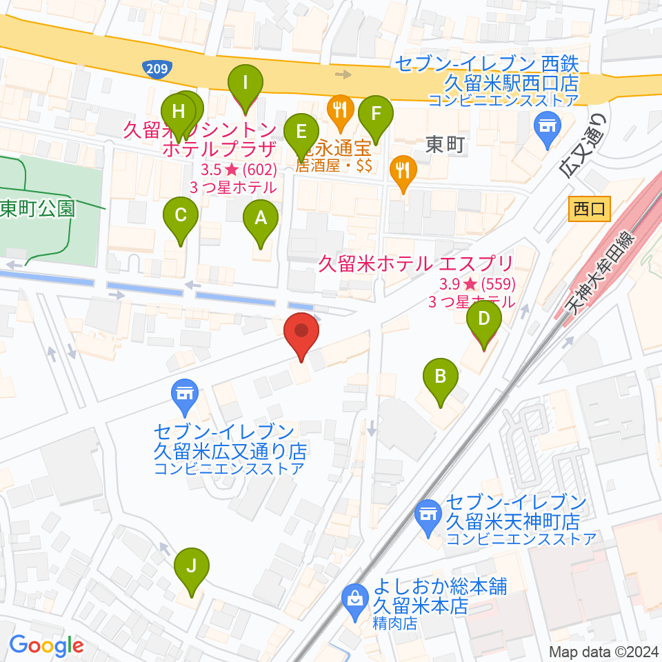 カワイ久留米ショップ周辺のカフェ一覧地図