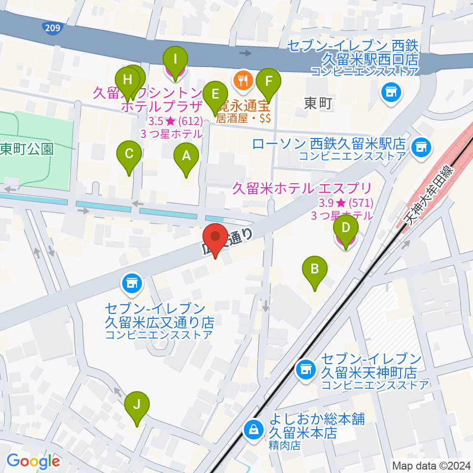 カワイ久留米ショップ周辺のカフェ一覧地図