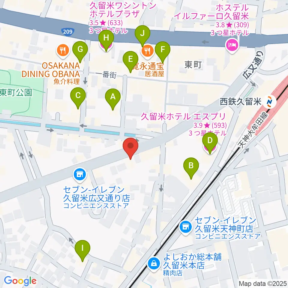 カワイ久留米ショップ周辺のカフェ一覧地図