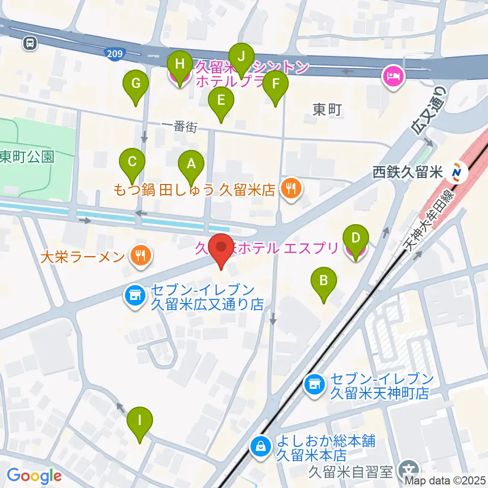 カワイ久留米ショップ周辺のカフェ一覧地図