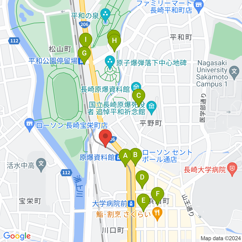 カワイ長崎ショップ周辺のカフェ一覧地図