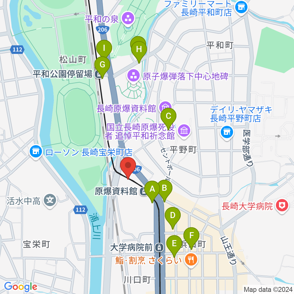 カワイ長崎ショップ周辺のカフェ一覧地図