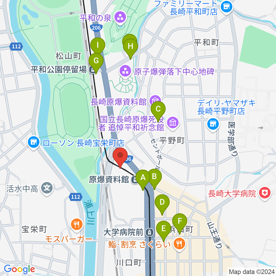 カワイ長崎ショップ周辺のカフェ一覧地図