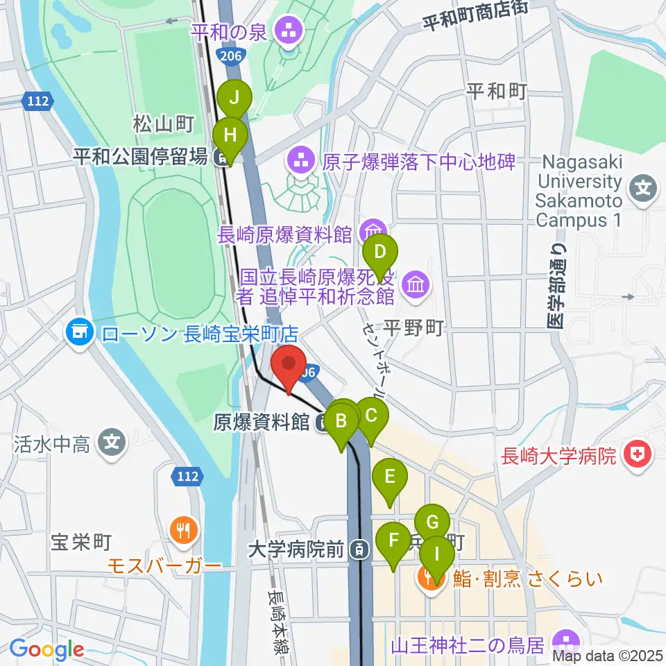 カワイ長崎ショップ周辺のカフェ一覧地図
