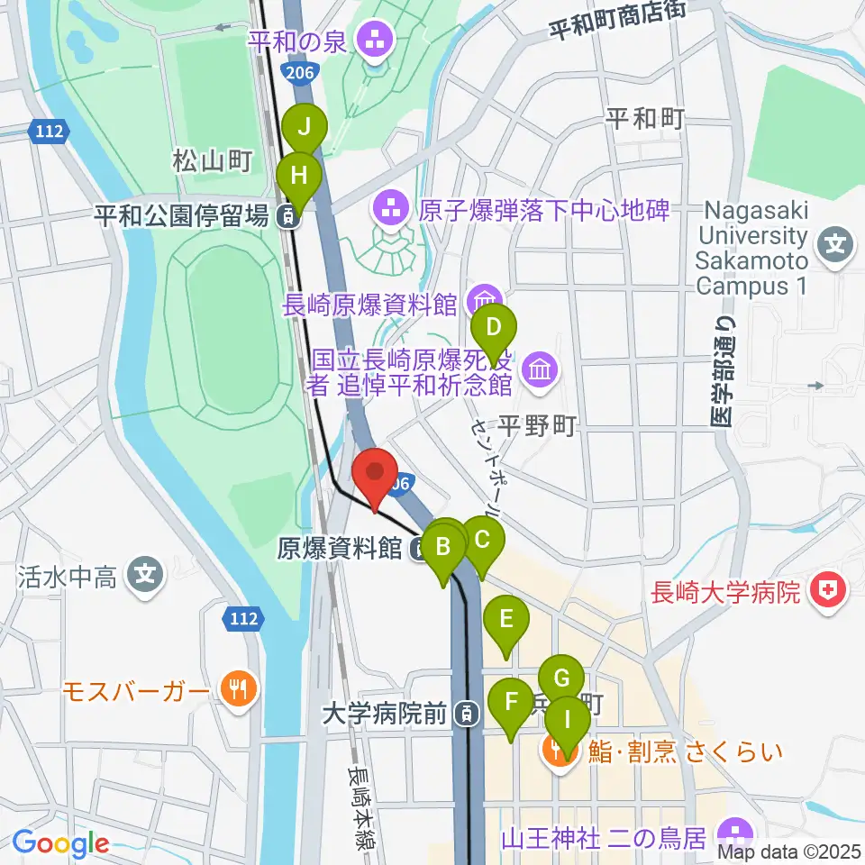 カワイ長崎ショップ周辺のカフェ一覧地図