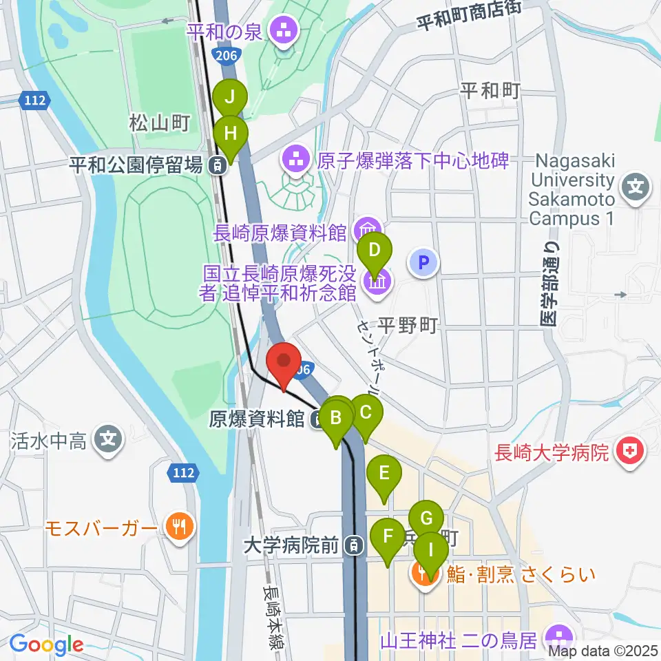 カワイ長崎ショップ周辺のカフェ一覧地図
