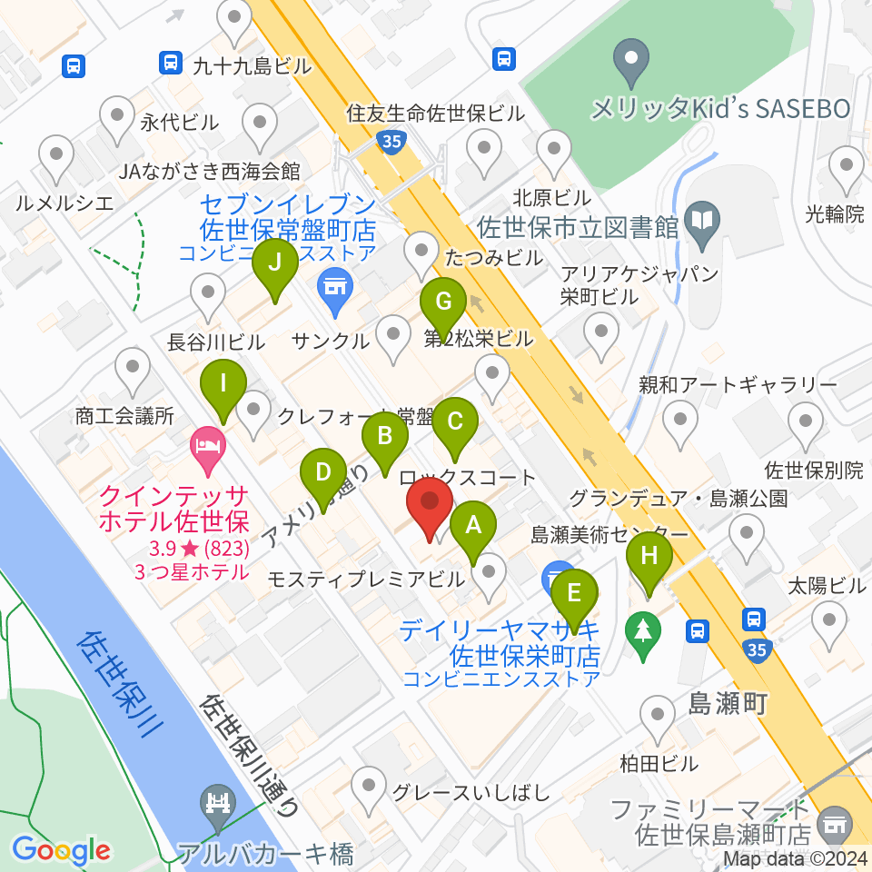 カワイ佐世保ショップ周辺のカフェ一覧地図