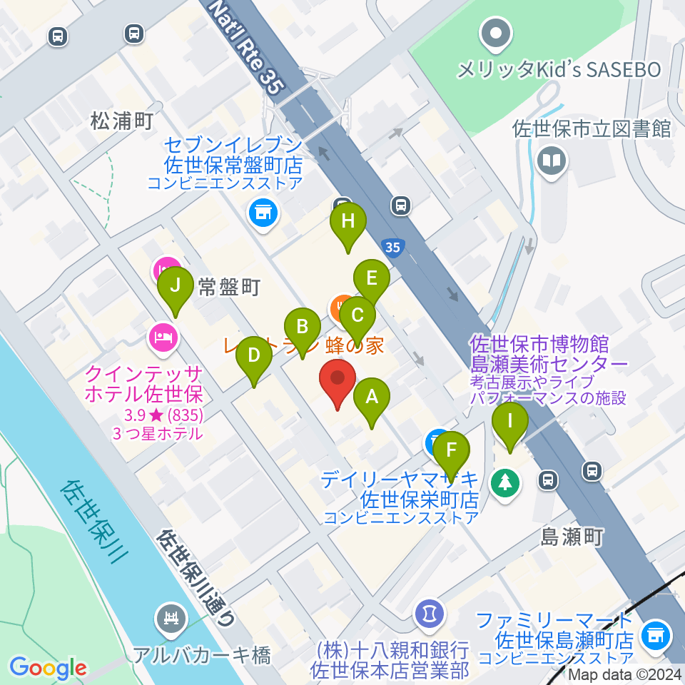 カワイ佐世保ショップ周辺のカフェ一覧地図