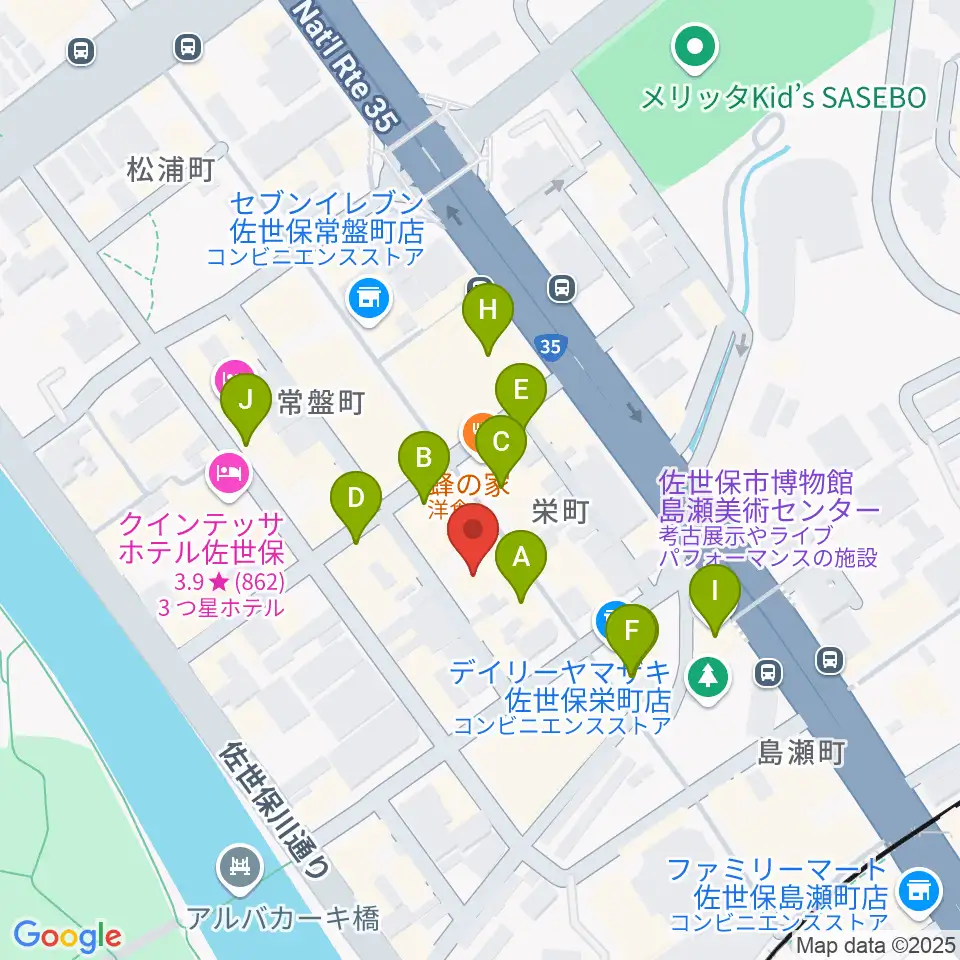 カワイ佐世保ショップ周辺のカフェ一覧地図