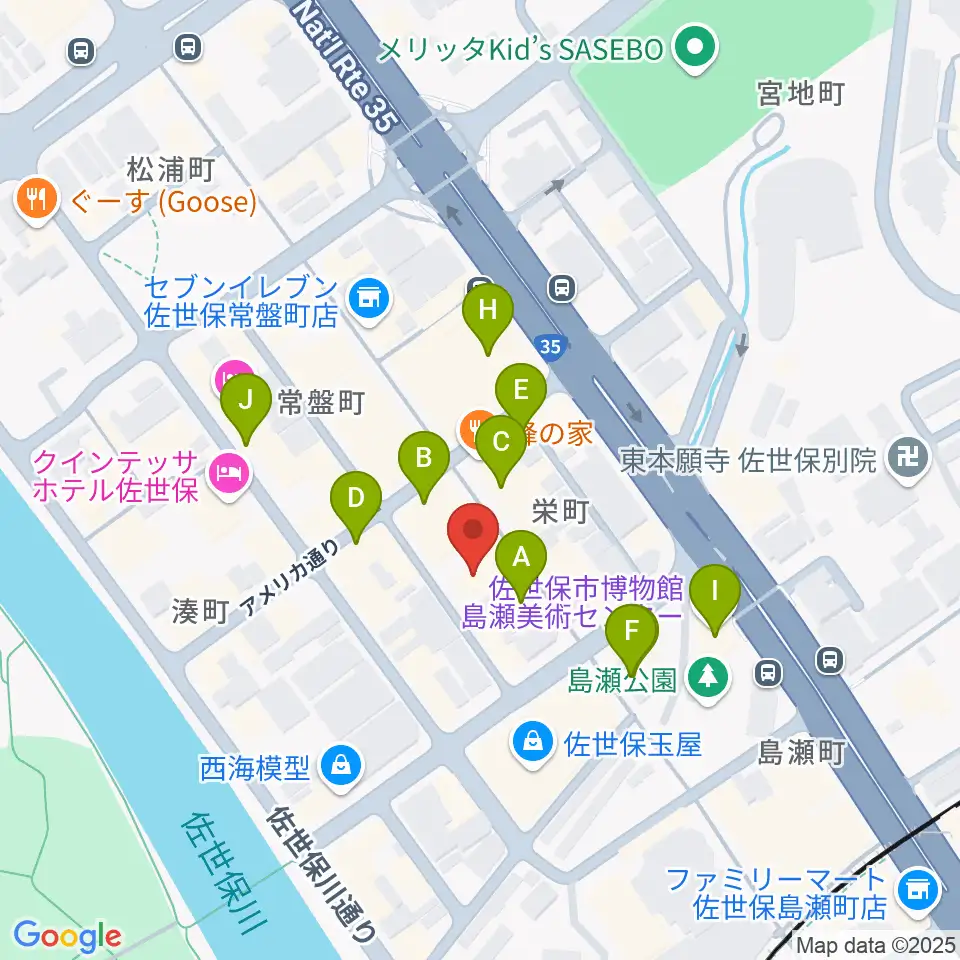カワイ佐世保ショップ周辺のカフェ一覧地図