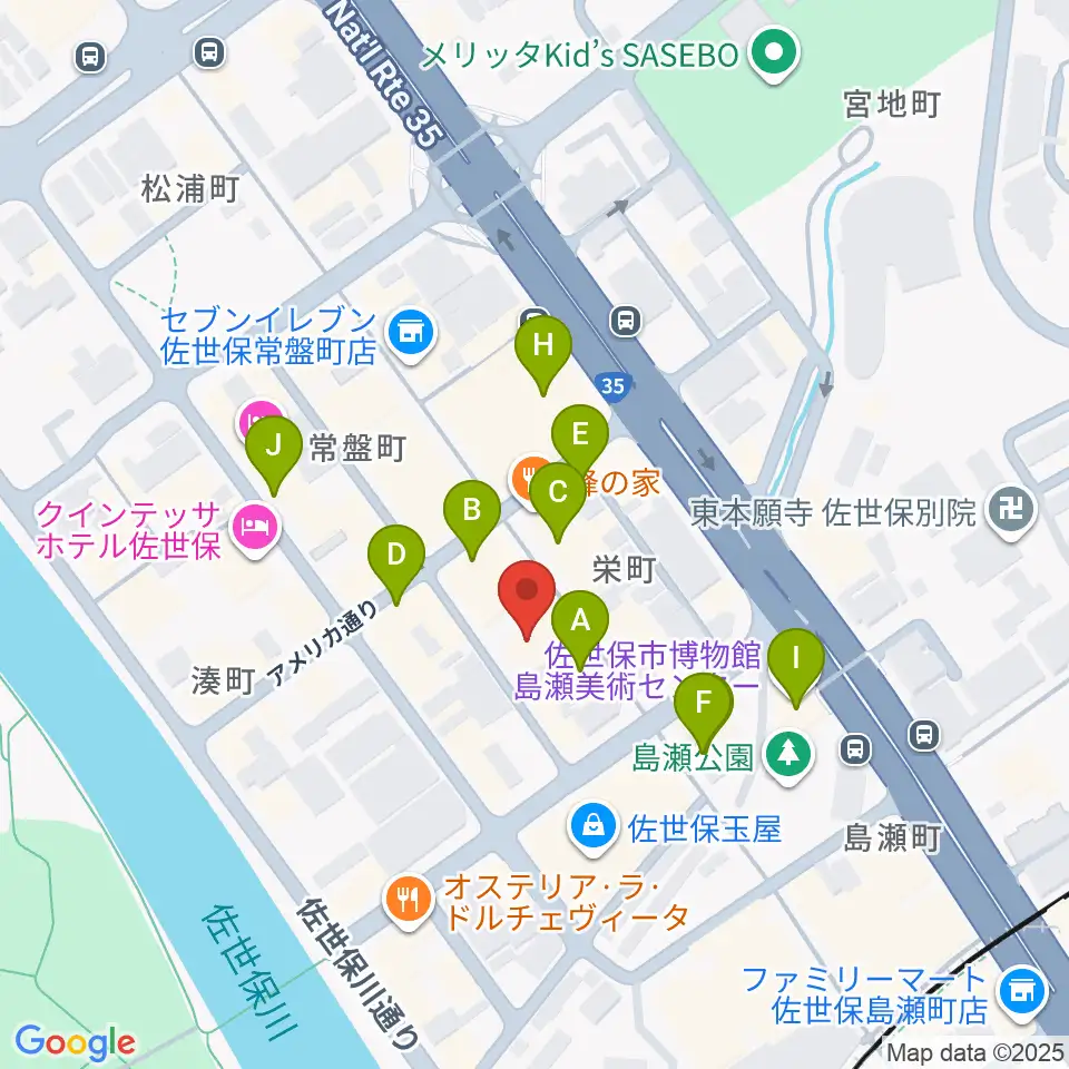 カワイ佐世保ショップ周辺のカフェ一覧地図