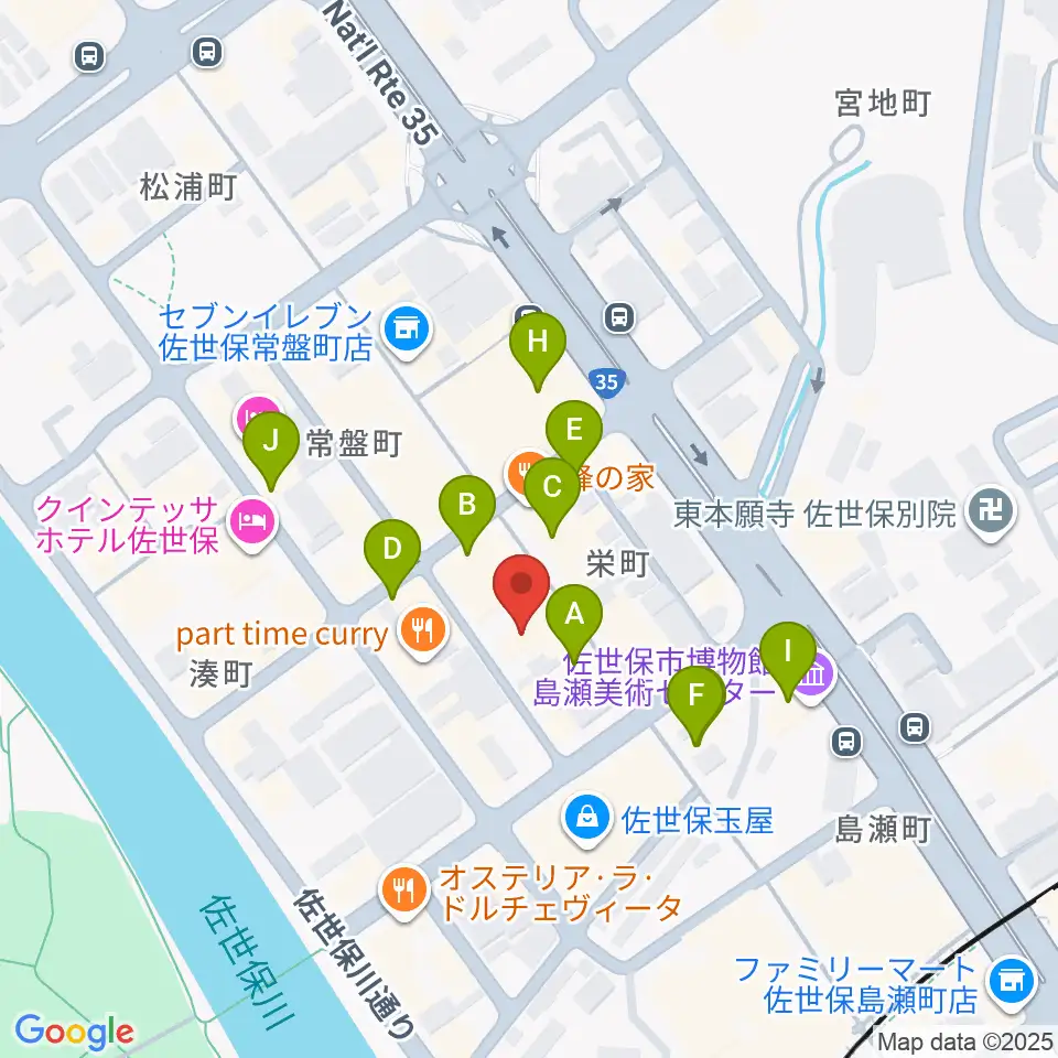 カワイ佐世保ショップ周辺のカフェ一覧地図