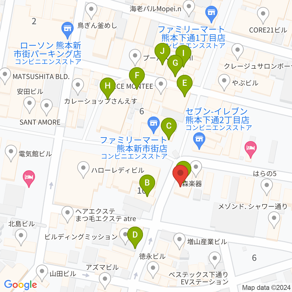 カワイ熊本ショップ周辺のカフェ一覧地図