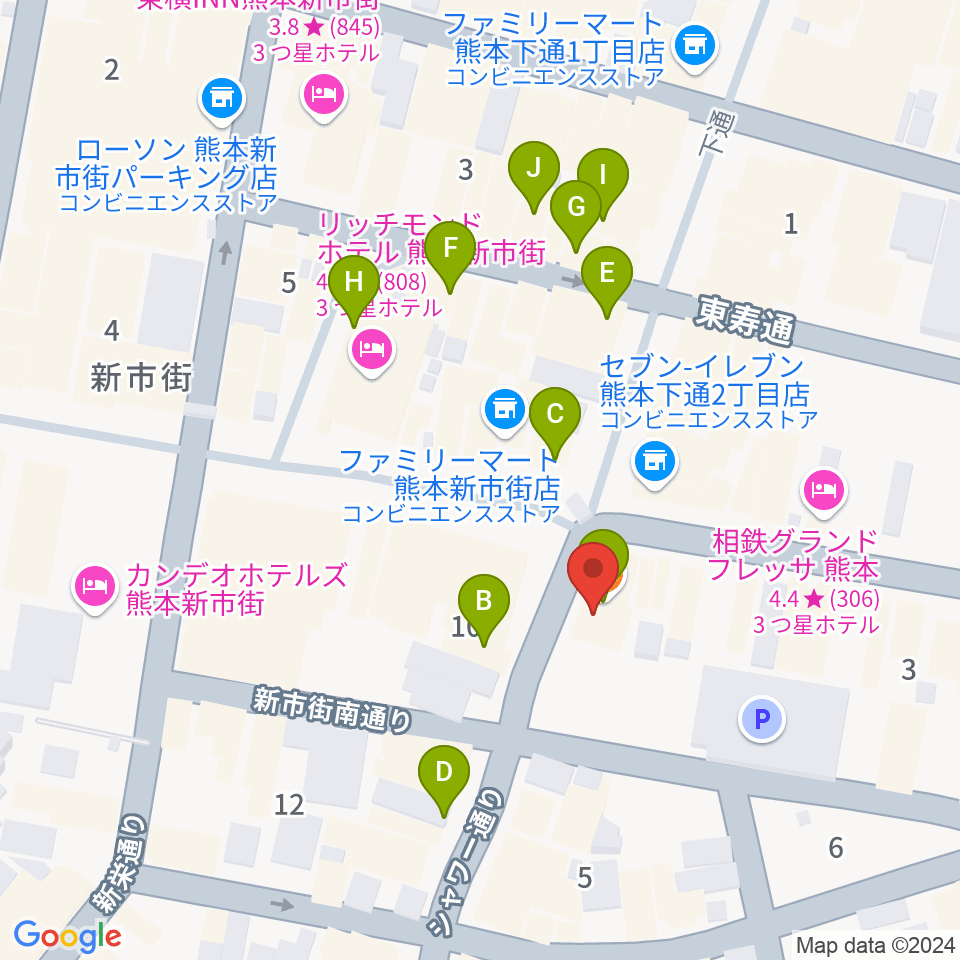 カワイ熊本ショップ周辺のカフェ一覧地図