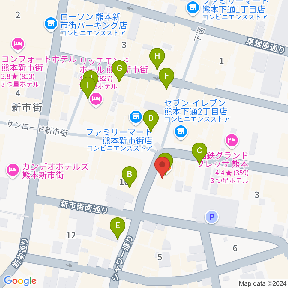 カワイ熊本ショップ周辺のカフェ一覧地図