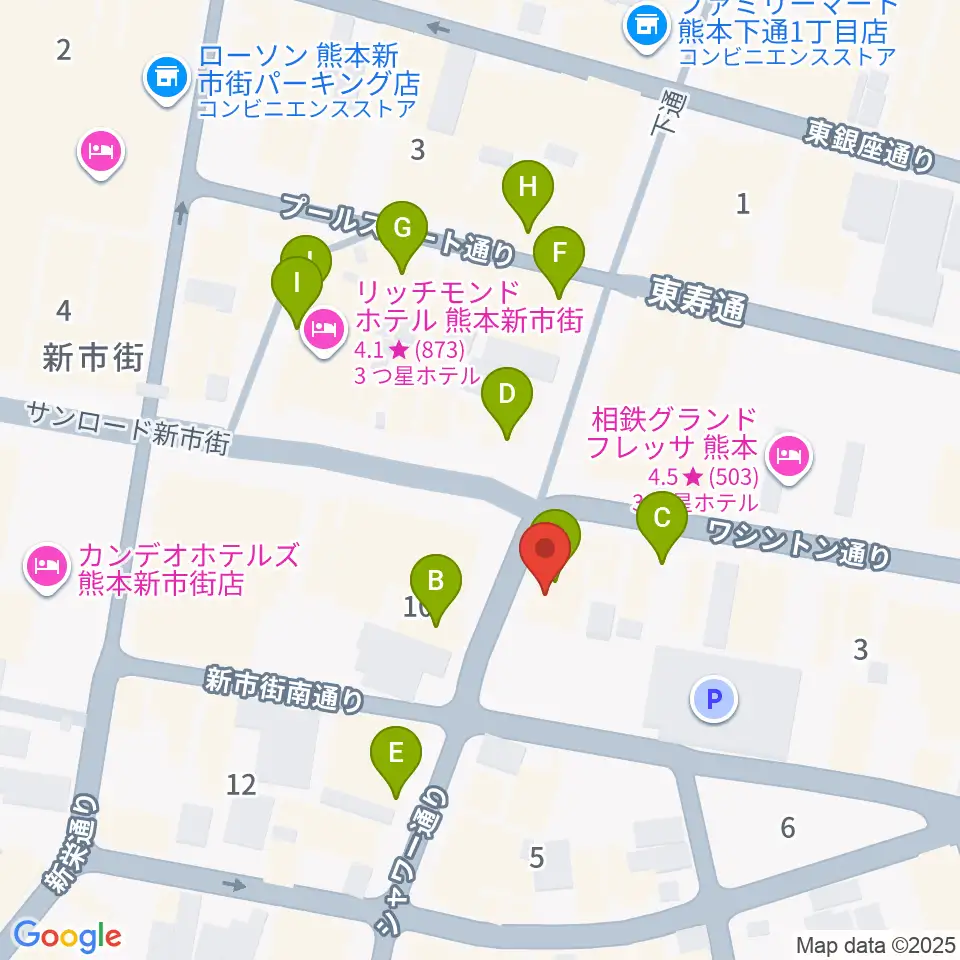 カワイ熊本ショップ周辺のカフェ一覧地図