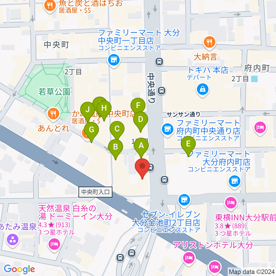 カワイ大分ショップ周辺のカフェ一覧地図