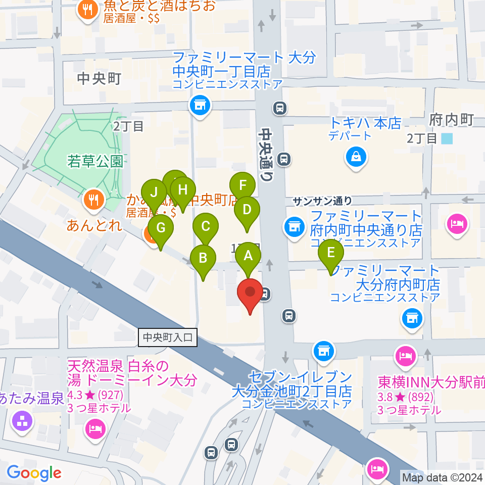 カワイ大分ショップ周辺のカフェ一覧地図