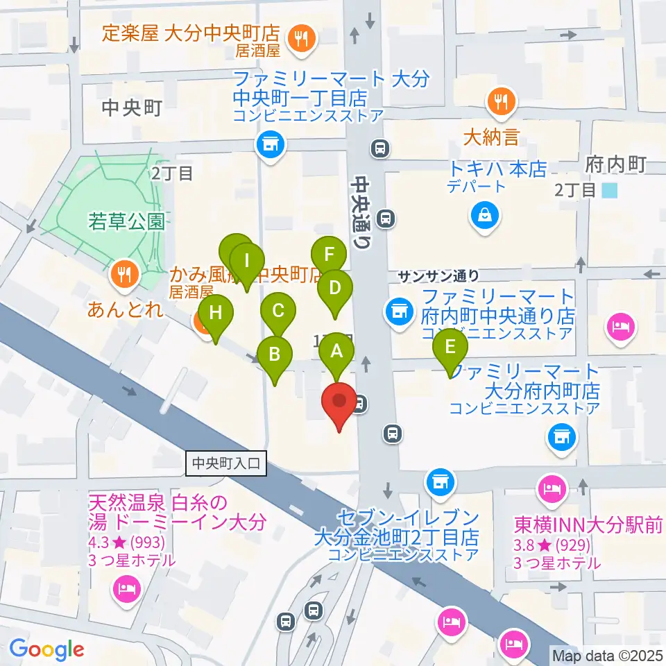 カワイ大分ショップ周辺のカフェ一覧地図