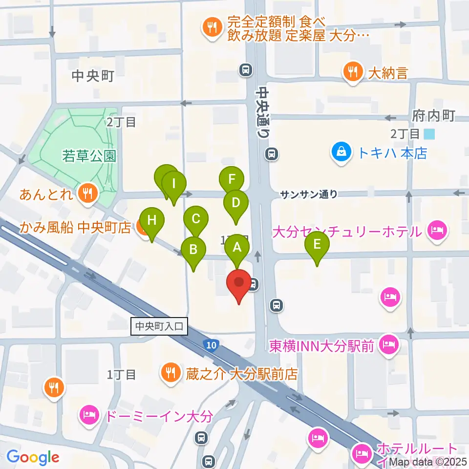 カワイ大分ショップ周辺のカフェ一覧地図