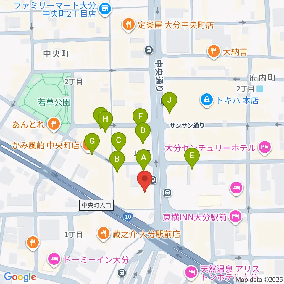 カワイ大分ショップ周辺のカフェ一覧地図