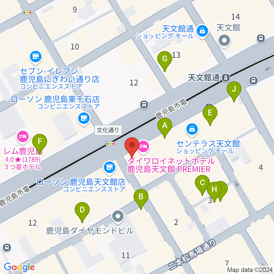 カワイ鹿児島ショップ周辺のカフェ一覧地図