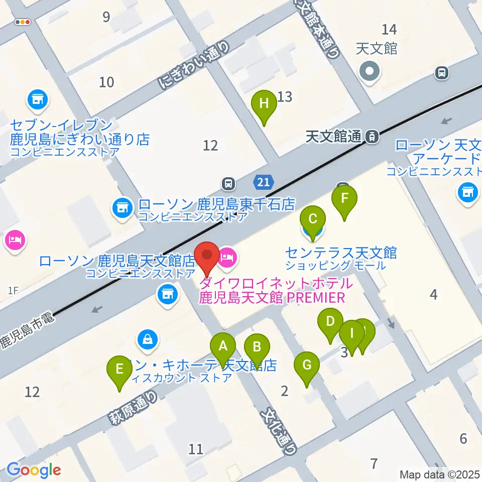 カワイ鹿児島ショップ周辺のカフェ一覧地図