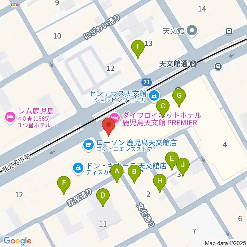 カワイ鹿児島ショップ周辺のカフェ一覧地図