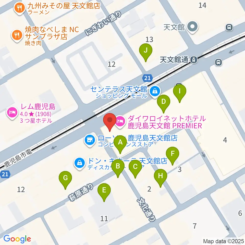 カワイ鹿児島ショップ周辺のカフェ一覧地図