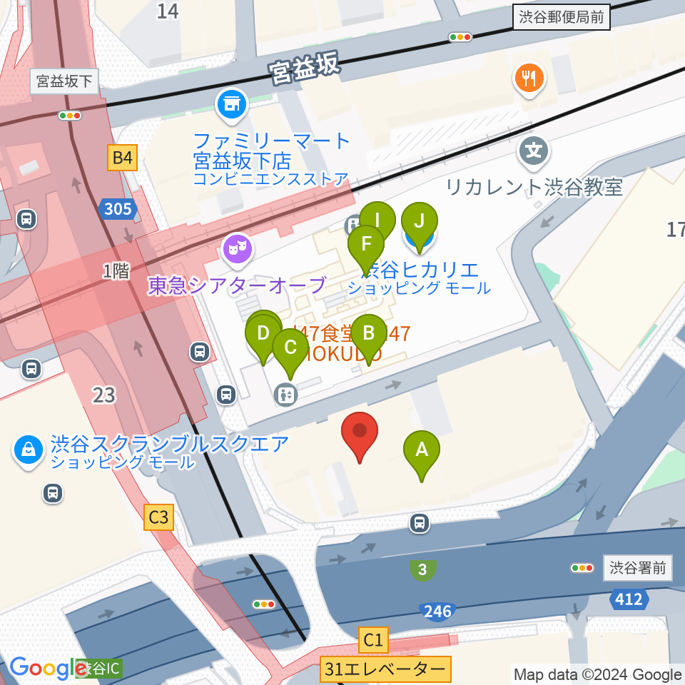 トート音楽院 渋谷校周辺のカフェ一覧地図