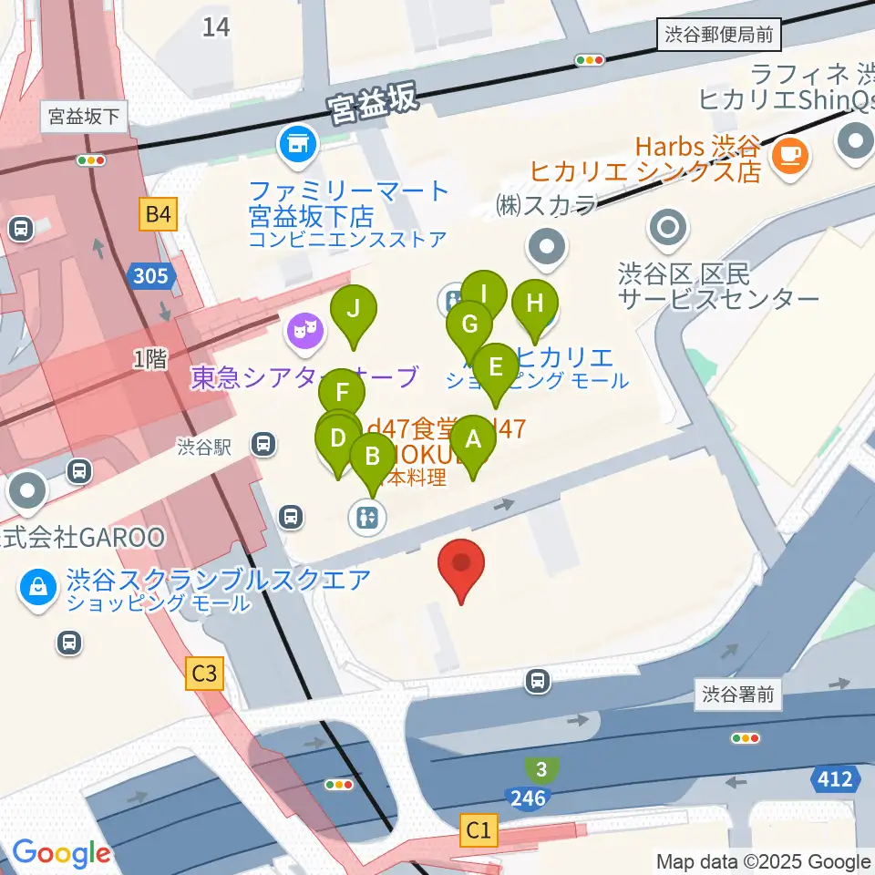 トート音楽院 渋谷校周辺のカフェ一覧地図