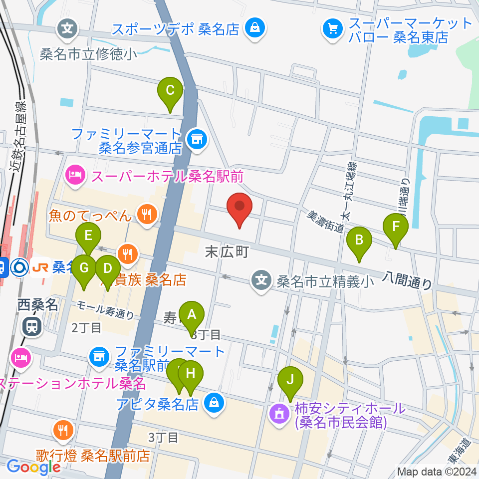 北勢ミュージック周辺のカフェ一覧地図