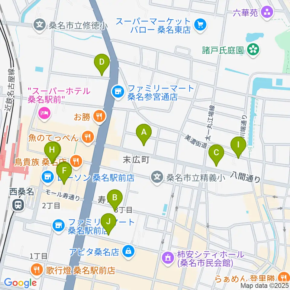 北勢ミュージック周辺のカフェ一覧地図