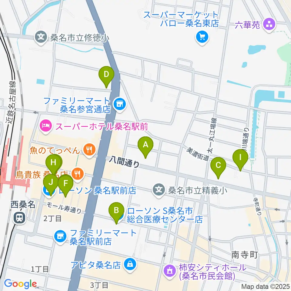 北勢ミュージック周辺のカフェ一覧地図
