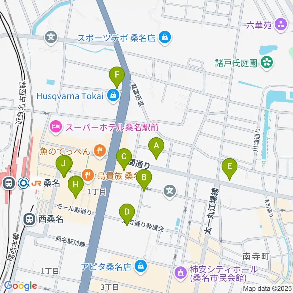 北勢ミュージック周辺のカフェ一覧地図