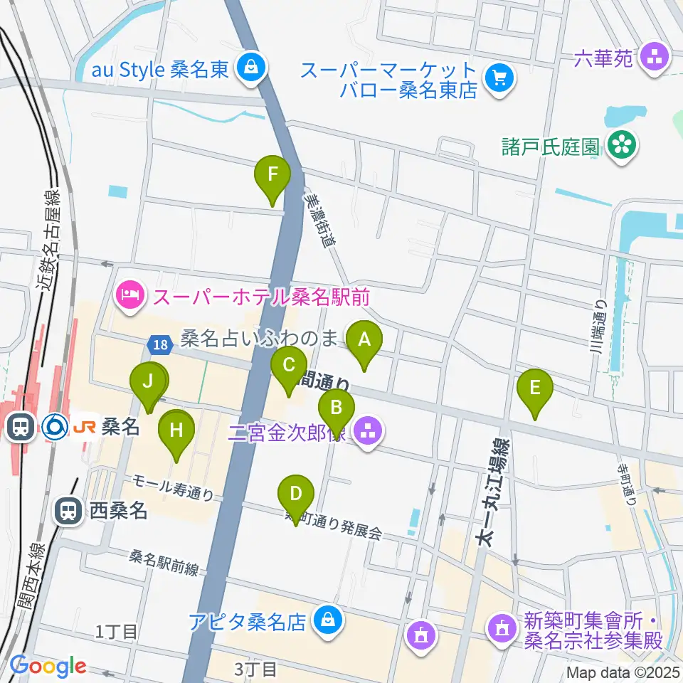 北勢ミュージック周辺のカフェ一覧地図