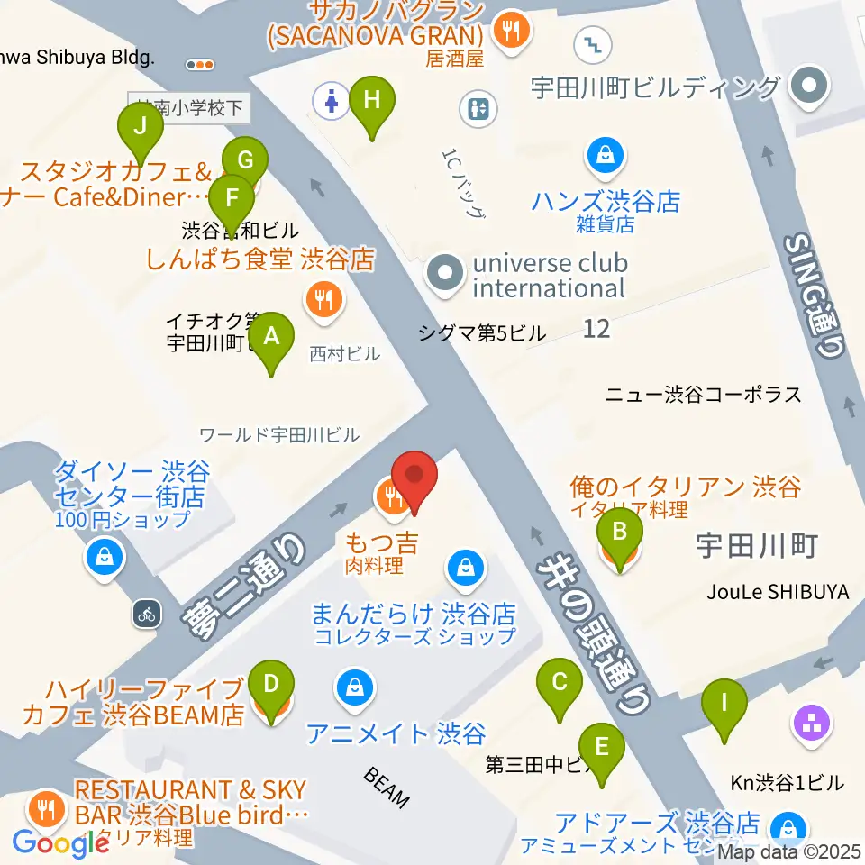 ミュージックランドKEY渋谷店周辺のカフェ一覧地図