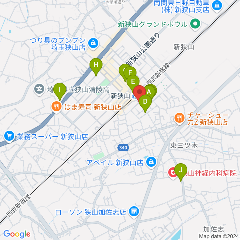 アイリスピアノ周辺のカフェ一覧地図