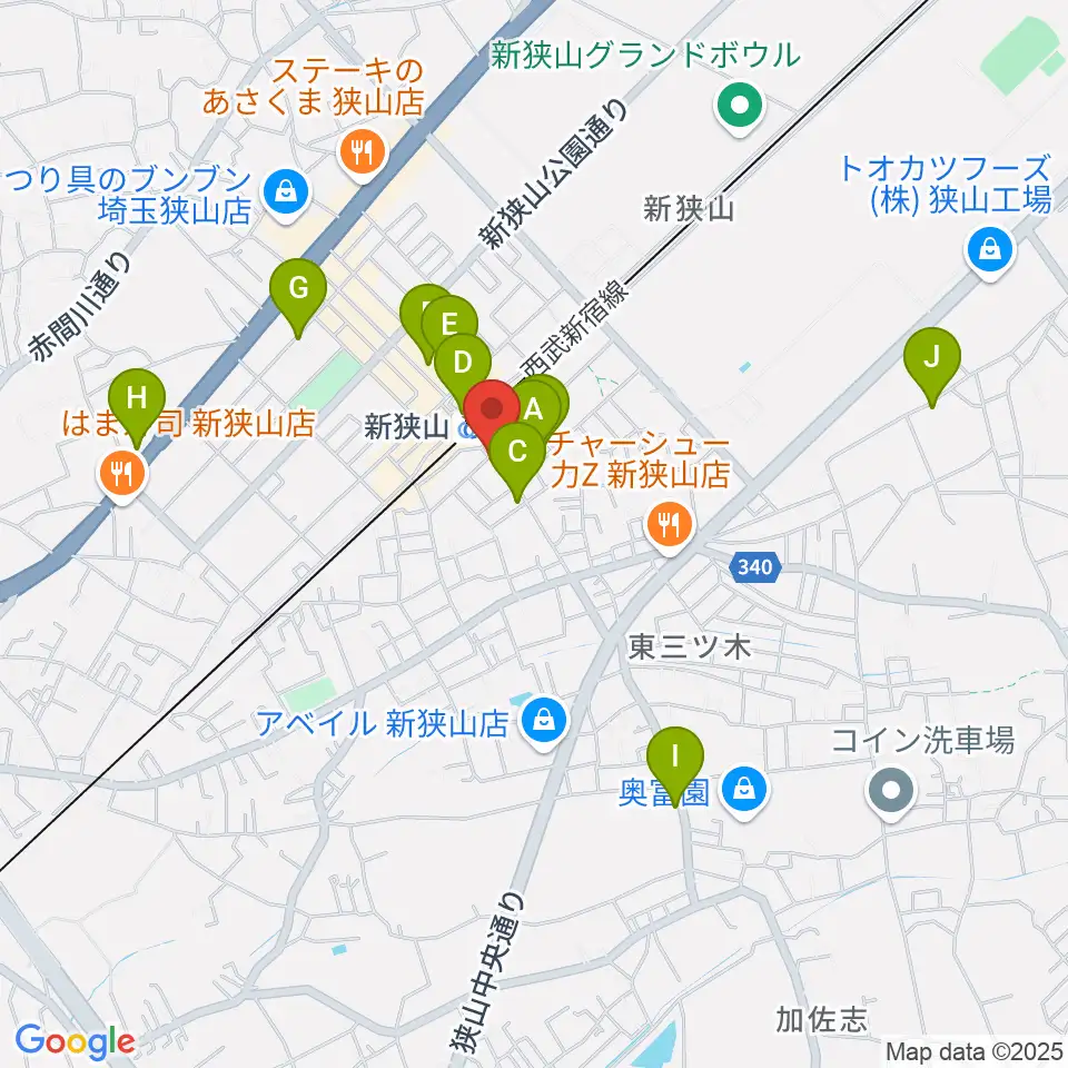 アイリスピアノ周辺のカフェ一覧地図