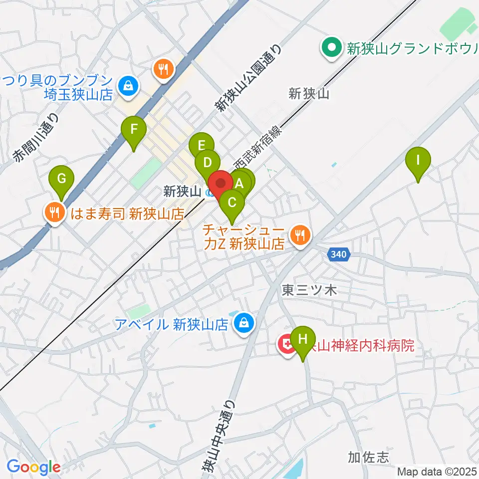 アイリスピアノ周辺のカフェ一覧地図