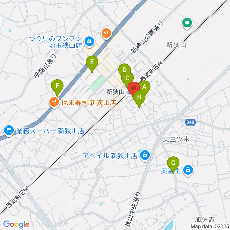 アイリスピアノ周辺のカフェ一覧地図