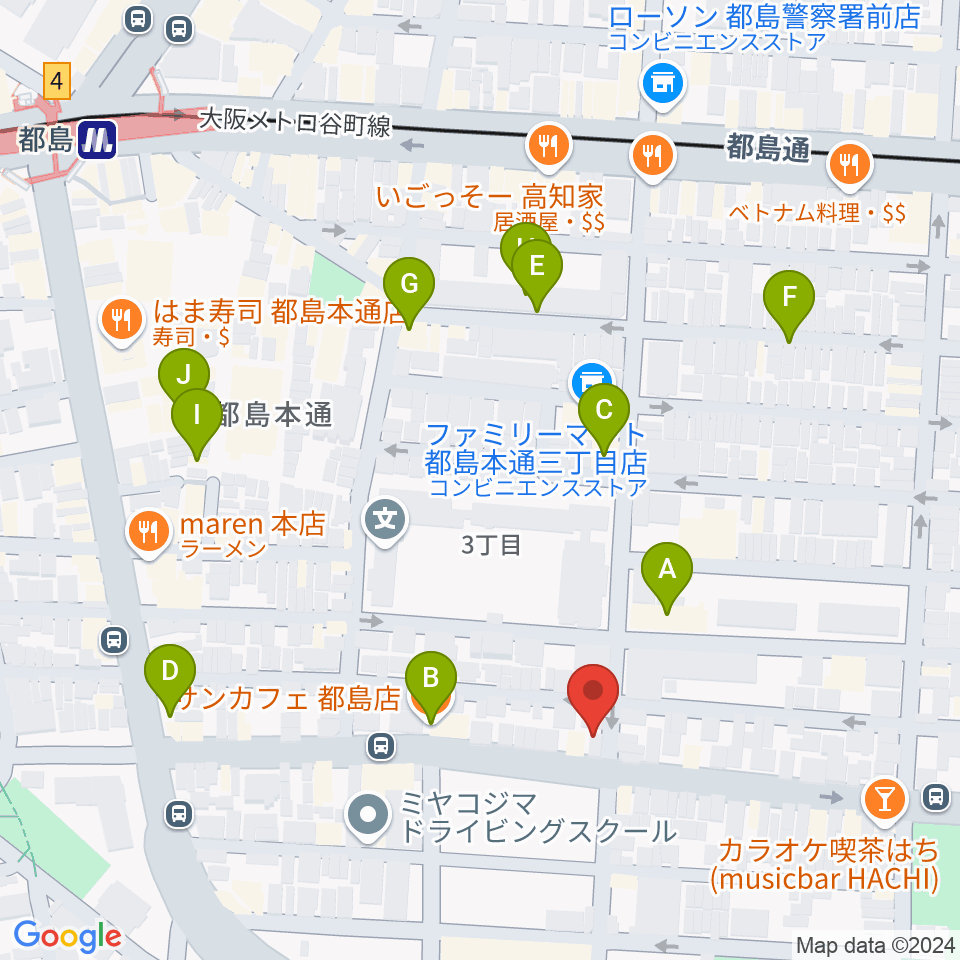 都島区の上野音楽学園周辺のカフェ一覧地図