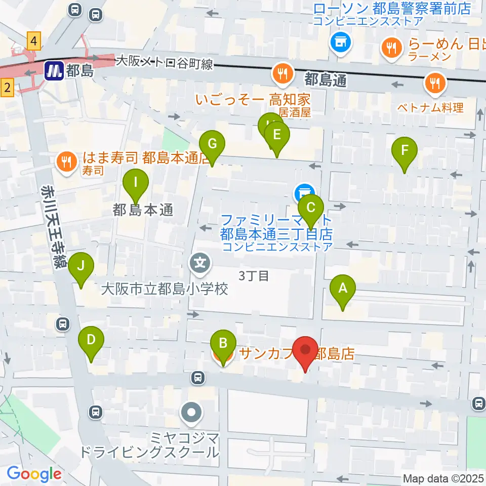 都島区の上野音楽学園周辺のカフェ一覧地図