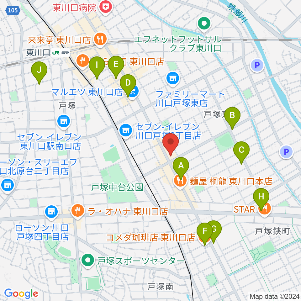 音楽教室G・クレフ東川口校周辺のカフェ一覧地図