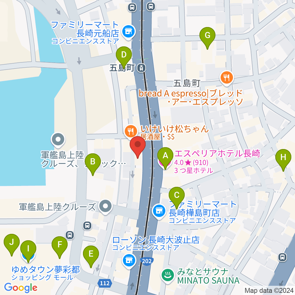 長崎ギター音楽院周辺のカフェ一覧地図