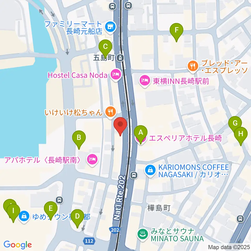 長崎ギター音楽院周辺のカフェ一覧地図